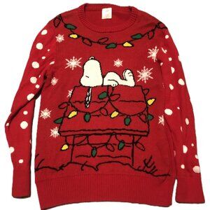Snoopy on Dog House Red Vintage Christmas Sweater Peanuts Size Small